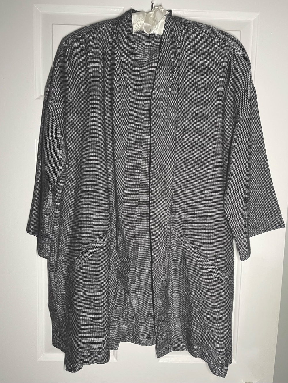 Eileen Fisher Tencel&Organic Linen Slub Open Front Kimono Jacket.EUC L Not Worn